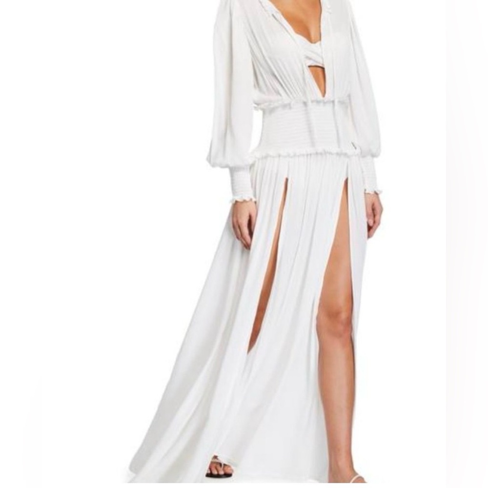 WeWoreWhat Cream Long-Sleeve V-Neck Maxi Dress